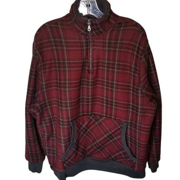 ODA Heavy Flannel Pullover Men's XL 1/4 Zip Sherpa Fleece Lined Plaid Warm Thick - Picture 1 of 7